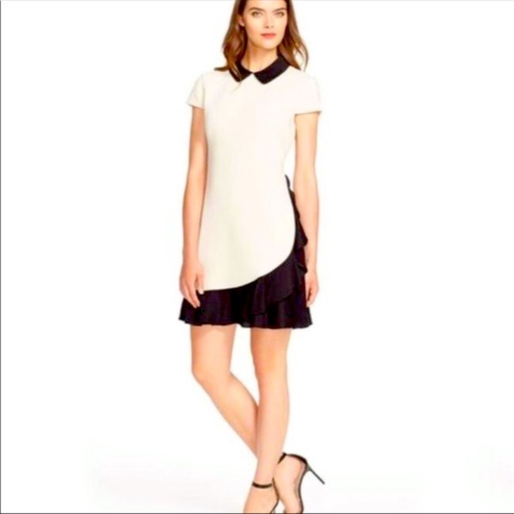 Block Crepe Ruffle Sheath Dress